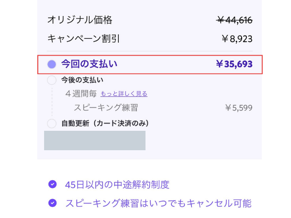 ノバキッドを初回契約したときの支払い画面