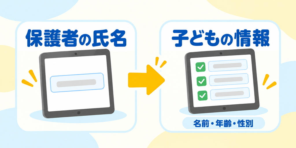 保護者と子どもの情報を入力してアカウントを作成する手順