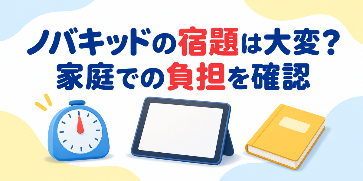 ノバキッドの宿題の所要時間と家庭での負担を示す図解